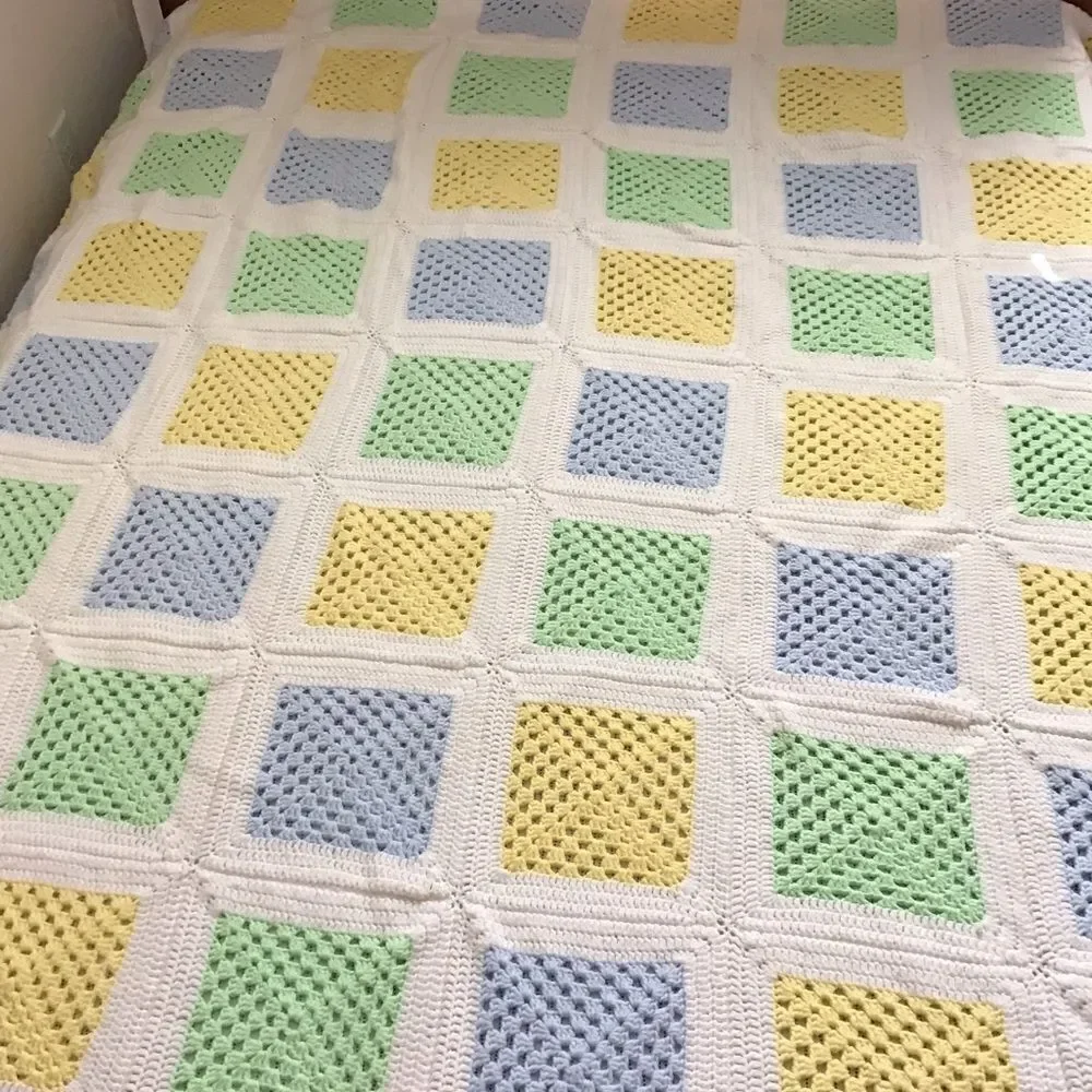 Hand Crafted Crochet Granny Squares Style Quilt